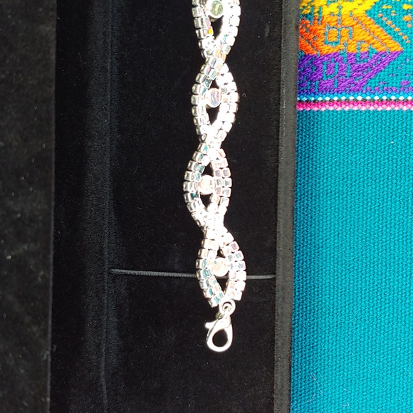 Women's Silver Tone Rhinestone Crystal Formal Bracelet Adjustable - Picture 11 of 13